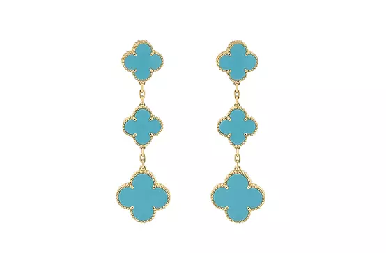 Blue Turquoise Van Cleef and Arpel Alhambra earrings for rent 