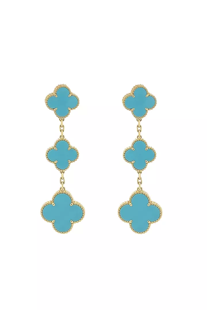 Blue Turquoise Van Cleef and Arpel Alhambra earrings for rent 