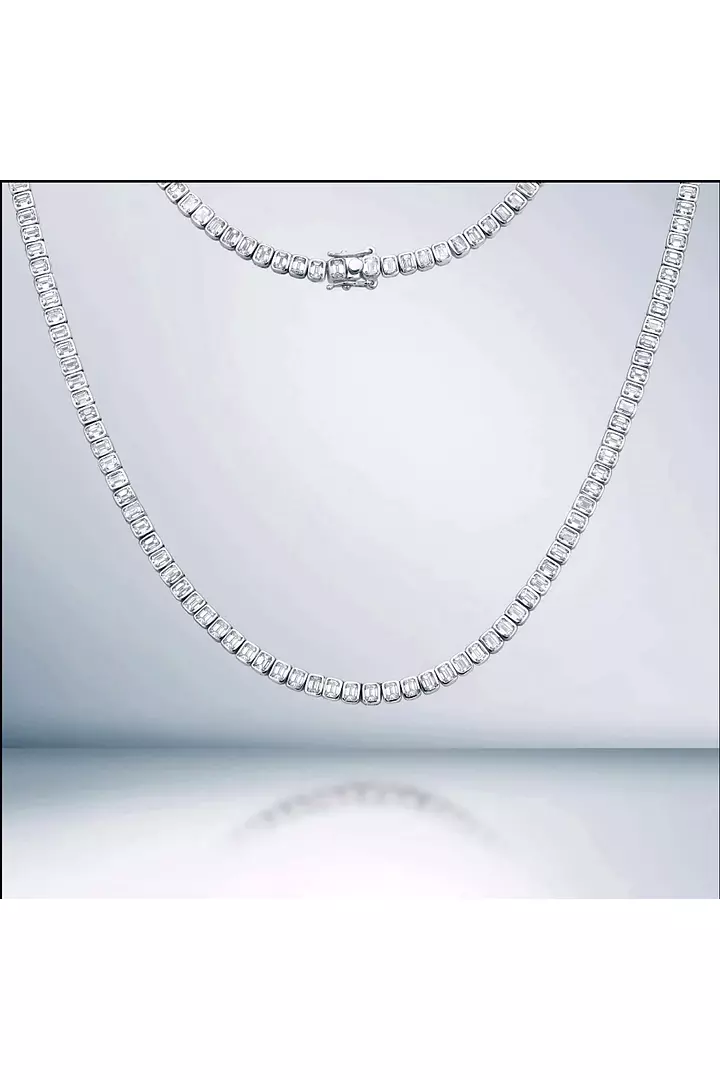rent diamond emerald shaped tennis necklace in white gold