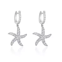 diamond starfish shaped drop earrings in white gold for bridal rental