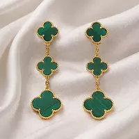 Rent Van Cleef Triple Alhambra Green Malachite Earrings