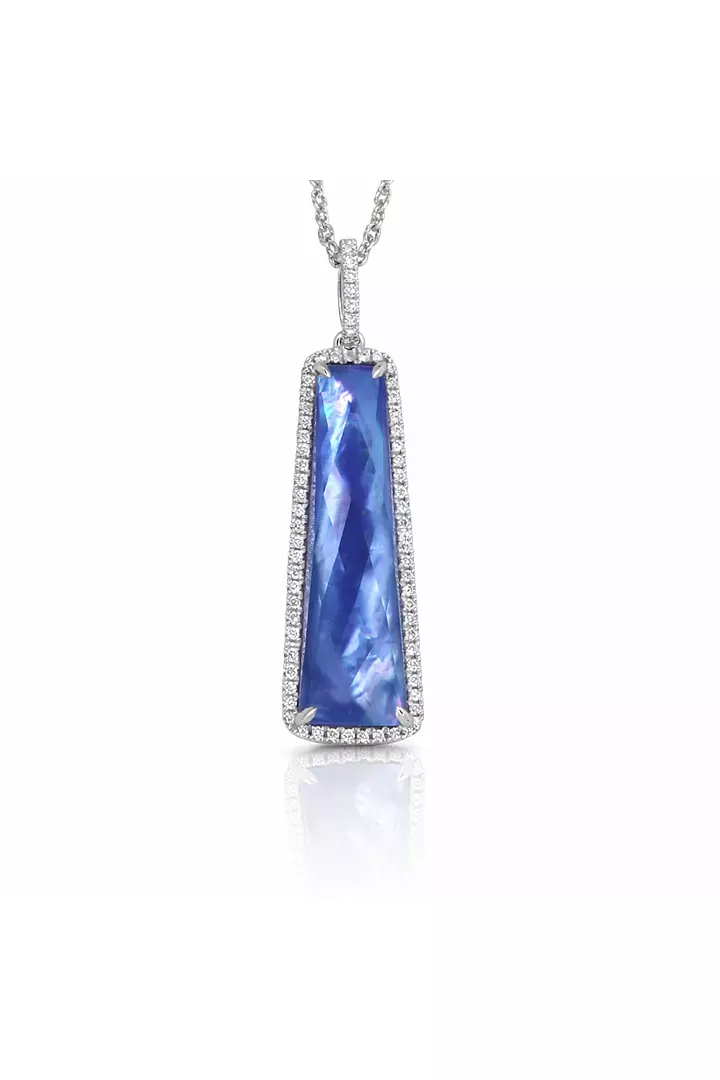 Rent diamonds and blue gemstone white gold pendant necklace