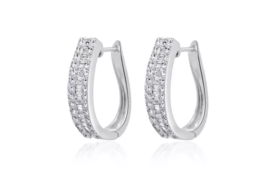 Diamond J hoop earrings in white gold for bridal rental