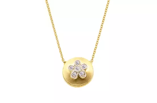 gold and diamond flower pendant on rent for women
