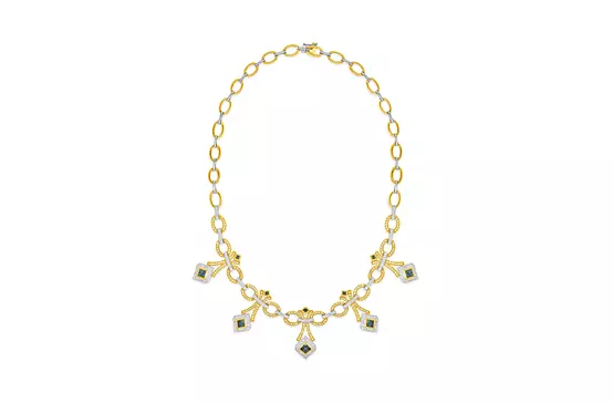 Yellow gold and diamonds heavy necklace for rent for weddings and brides