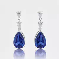 Eco Sapphire and Diamonds Pear Shaped Drop Earrings