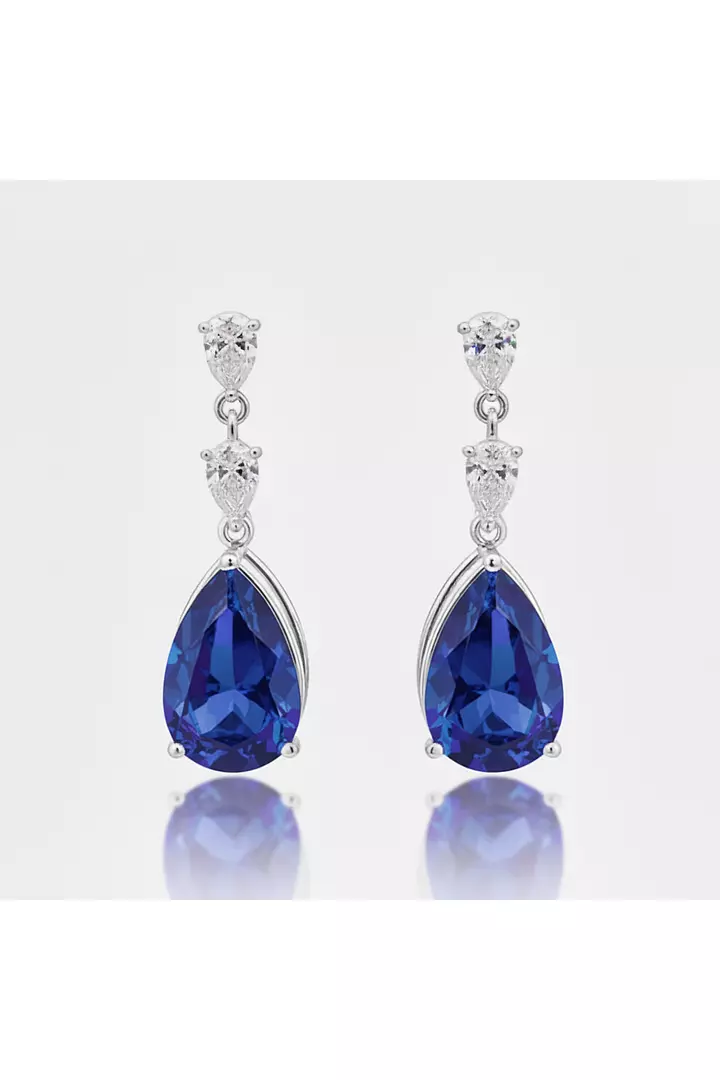 Eco Sapphire and Diamonds Pear Shaped Drop Earrings
