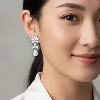 Rent Floral Cluster & Pear-Shaped Eco Diamond Drop Earrings