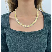 18k Yellow Sapphires and Diamonds Tennis Necklace on model for rent