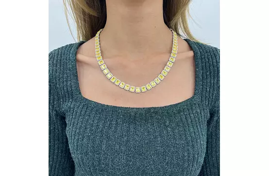18k Yellow Sapphires and Diamonds Tennis Necklace on model for rent