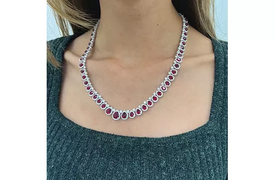 Rent 18k White Gold Rent Rubies and Diamonds Tennis Necklace