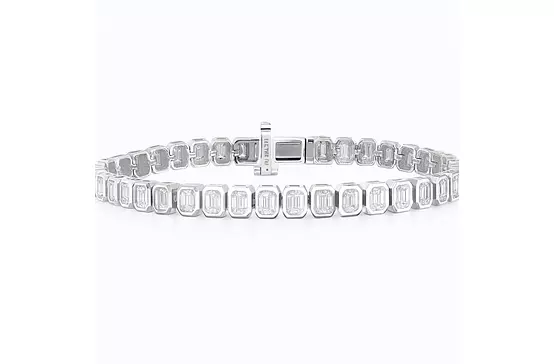 Rent Bezel Set Emerald Shaped White Gold Eco Diamonds Tennis Bracelet