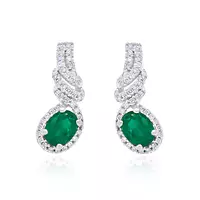 Green emerald and white pave diamonds drop earrings for a special occasion or wedding day