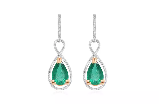 Emerald and diamonds drop earrings