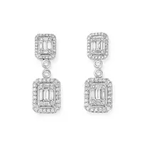 Rent diamond baguette emerald shaped drop earrings for wedding day