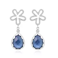 rent diamond flower and blue pear shaped earrings