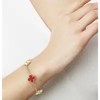 van cleef red alhambra bracelet for rent on model