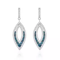 Rent Blue Diamonds and White Diamonds Elongated Marquis Drop Earrings for Rent in white GOld