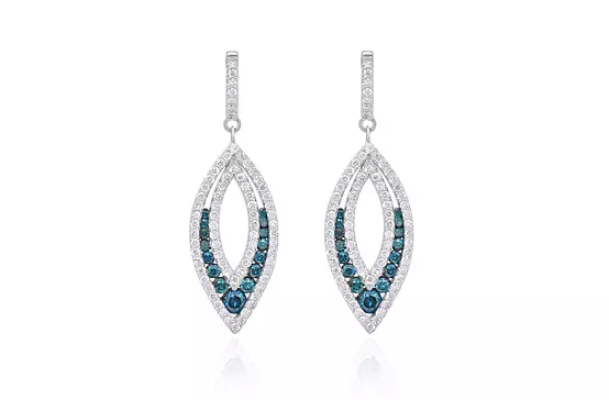 Rent Blue Diamonds and White Diamonds Elongated Marquis Drop Earrings for Rent in white GOld