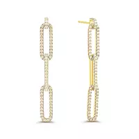 rent yellow gold diamond paperclip drop earrings for wedding or special event