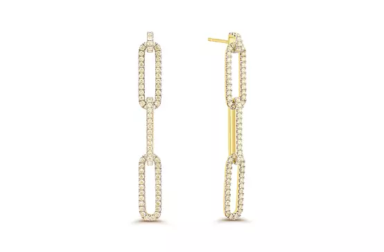 rent yellow gold diamond paperclip drop earrings for wedding or special event