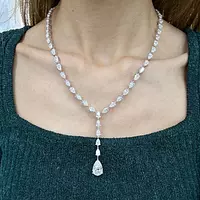 Rent 18k White Gold Pear shaped Diamond Lariat Necklace