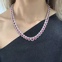 18k White Gold Red Rubies and Diamonds Tennis Necklace for rent