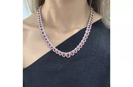 18k White Gold Red Rubies and Diamonds Tennis Necklace for rent