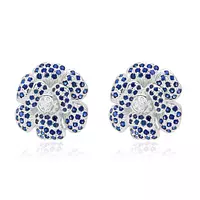 rent blue sapphire and white diamonds large flower earrings in white gold for wedding day