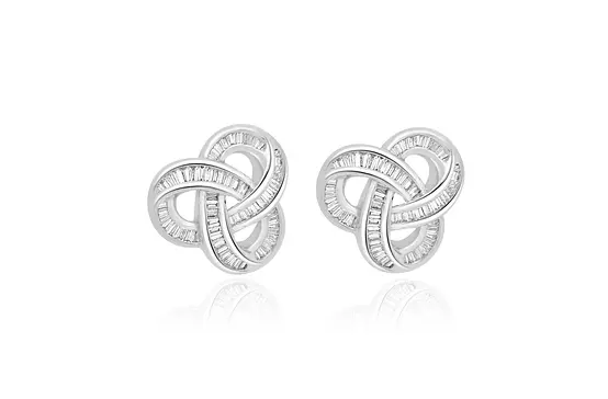 diamond knot earrings in white gold for rent