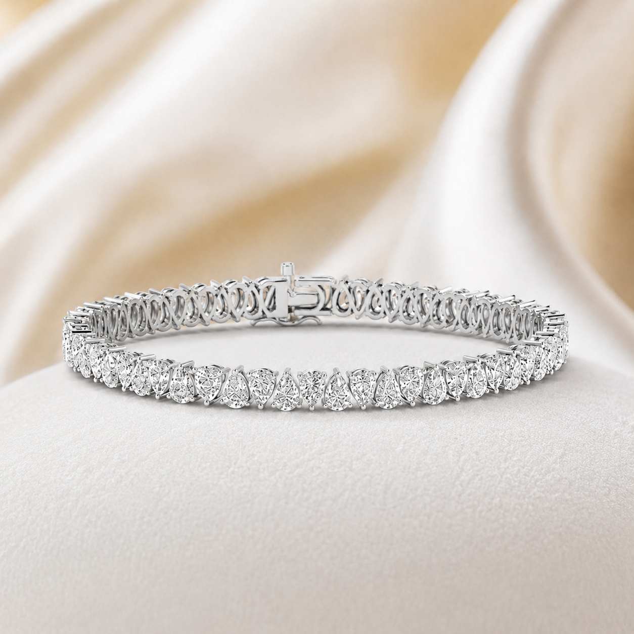 Double Row Pear Shaped Diamond Tennis Bracelet