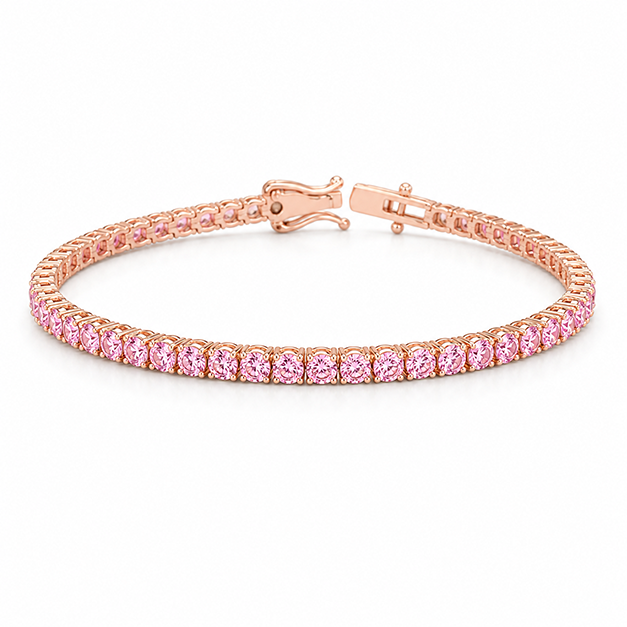 Intense Pink Round Eco Diamonds Tennis Bracelet