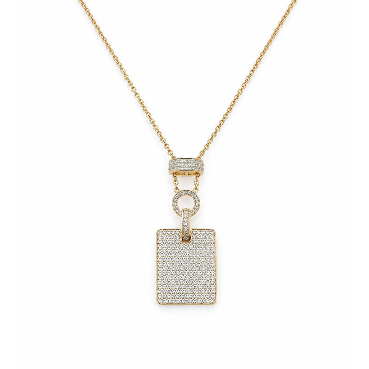 Pave Rectangle Eco Diamonds Pendant Drop Necklace