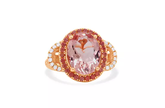 Pink Morganite, Diamonds and Sunstone Cocktail Ring