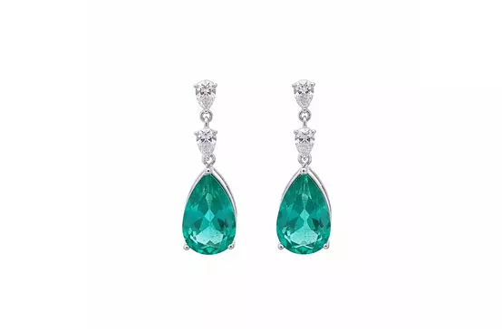 Pear Eco Emerald and Diamonds Drop Earrings