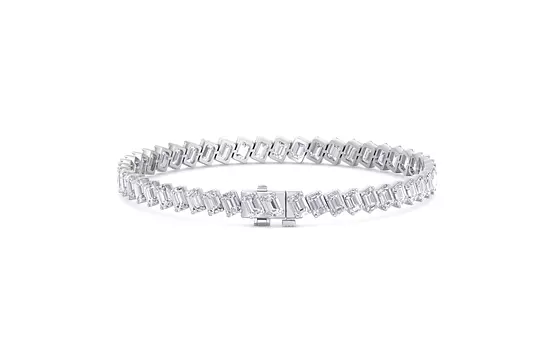 Sideways Emerald Shaped Diamond Tennis Bracelet