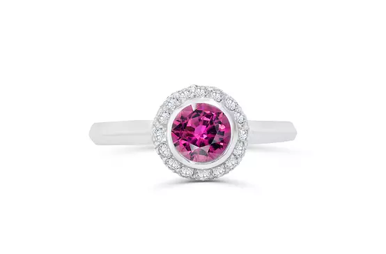 Pink Tourmaline Dreams Halo Diamond Ring