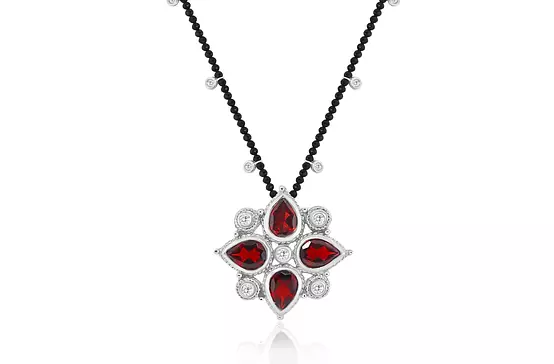 Red Garnet and Natural Diamonds Pendant Necklace