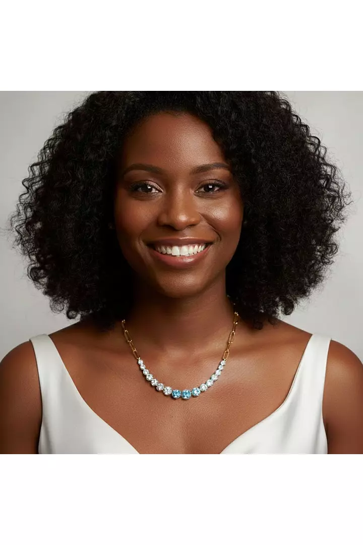 Blue and White Graduated Eco Diamonds Paperclip Necklace