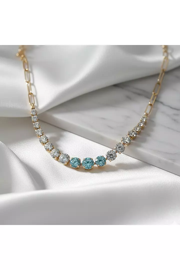 Blue and White Graduated Eco Diamonds Paperclip Necklace