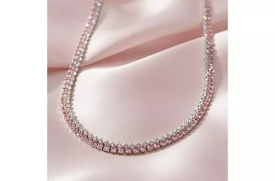 Pink and White Diamonds Double Row Tennis Necklace