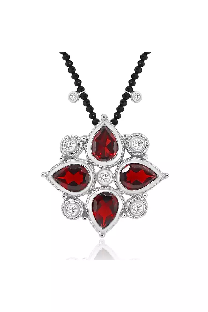 Red Garnet and Natural Diamonds Pendant Necklace