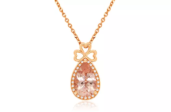 Teardrop Pear Shaped Morganite and Diamonds Pendant Necklace