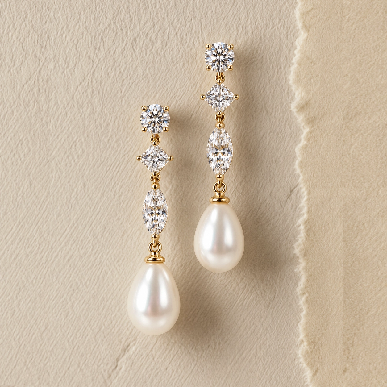 Diamond and Pearl Dangle Earrings in Yellow Gold