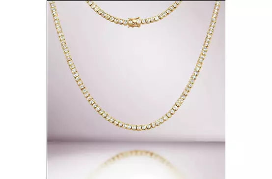 Bezel Set Emerald Shaped Eco Diamonds Tennis Necklace