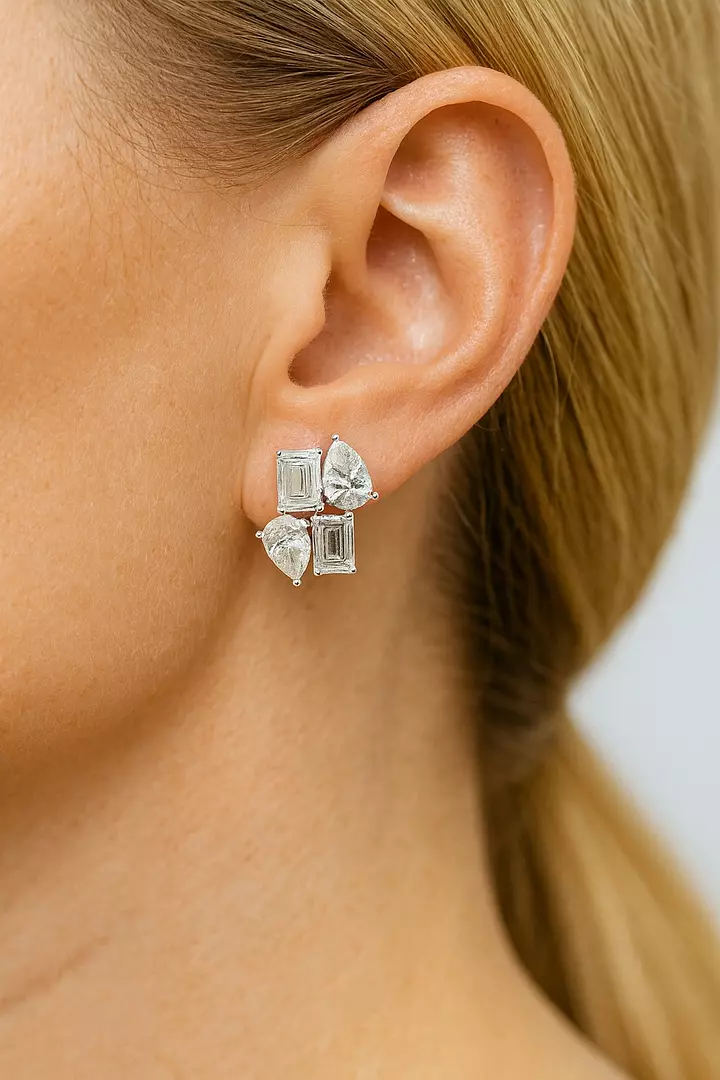 Modern Cluster Pear and Emerald Shape Eco Diamonds Earrings