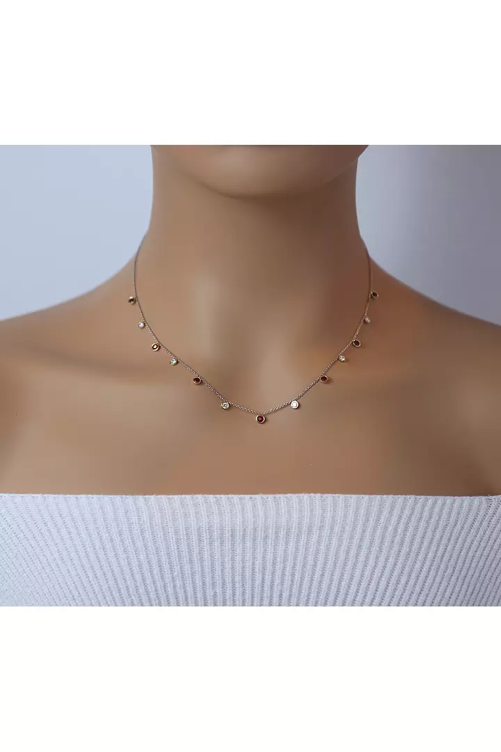 Garnets and Diamonds Station Necklace