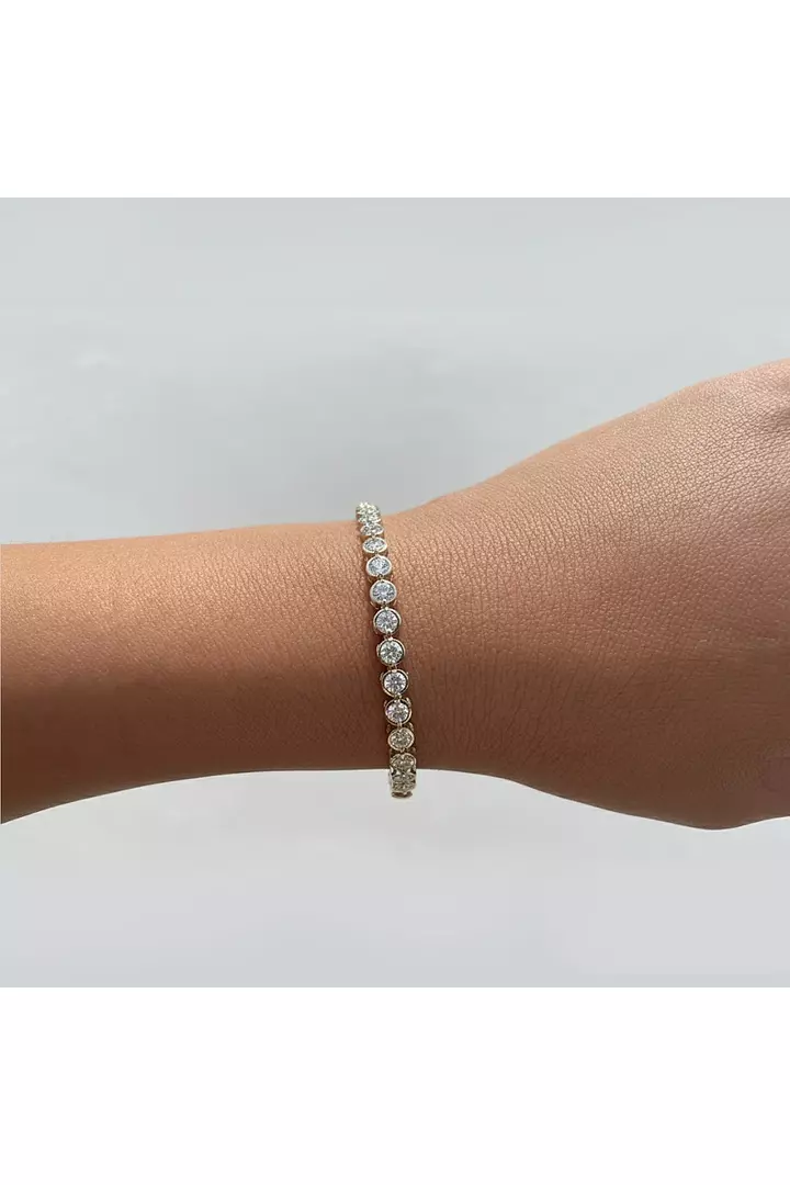 Classic Round Bezel Eco Diamond Tennis Bracelet White Gold 5 Carats
