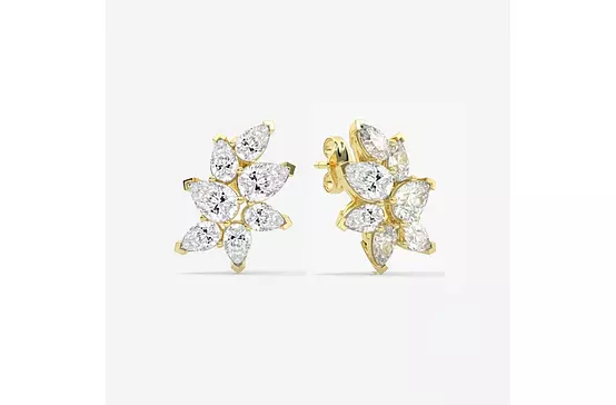Evelisse Gold Pear Shape Eco Diamonds Cluster Earrings
