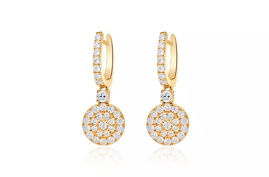 Eco Diamonds Circle Drop Earrings with Pave Disc